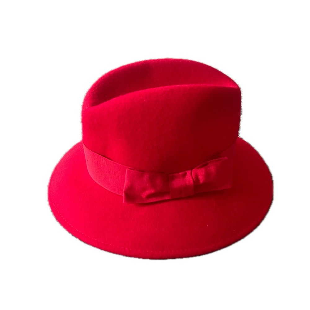 Vintage Betmar Red Wool Felt Fedora Hat Made in Italy Bow Detail Fall Winter